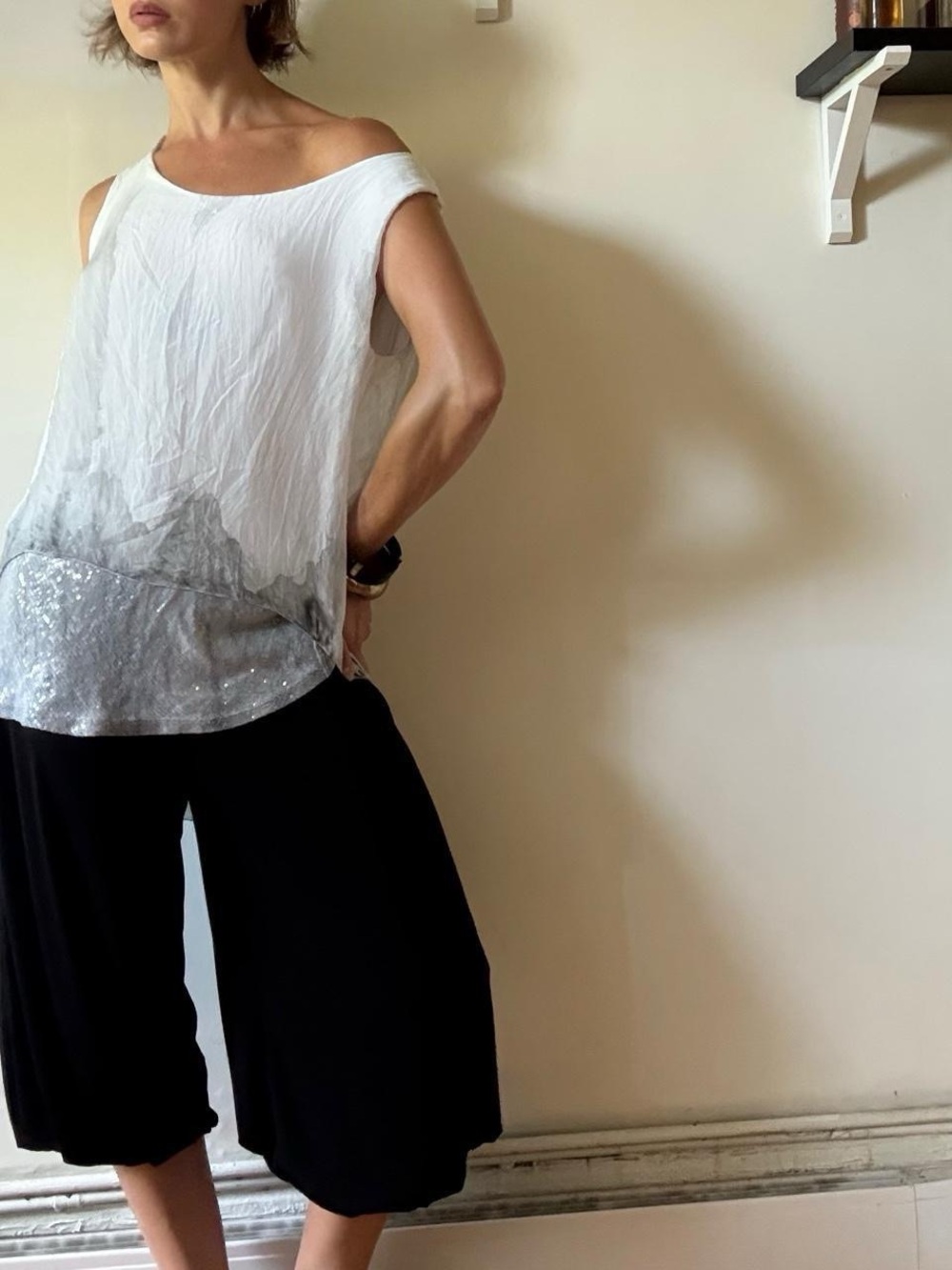 Bohemian silk flowy top with sequin details — Elena Baldi